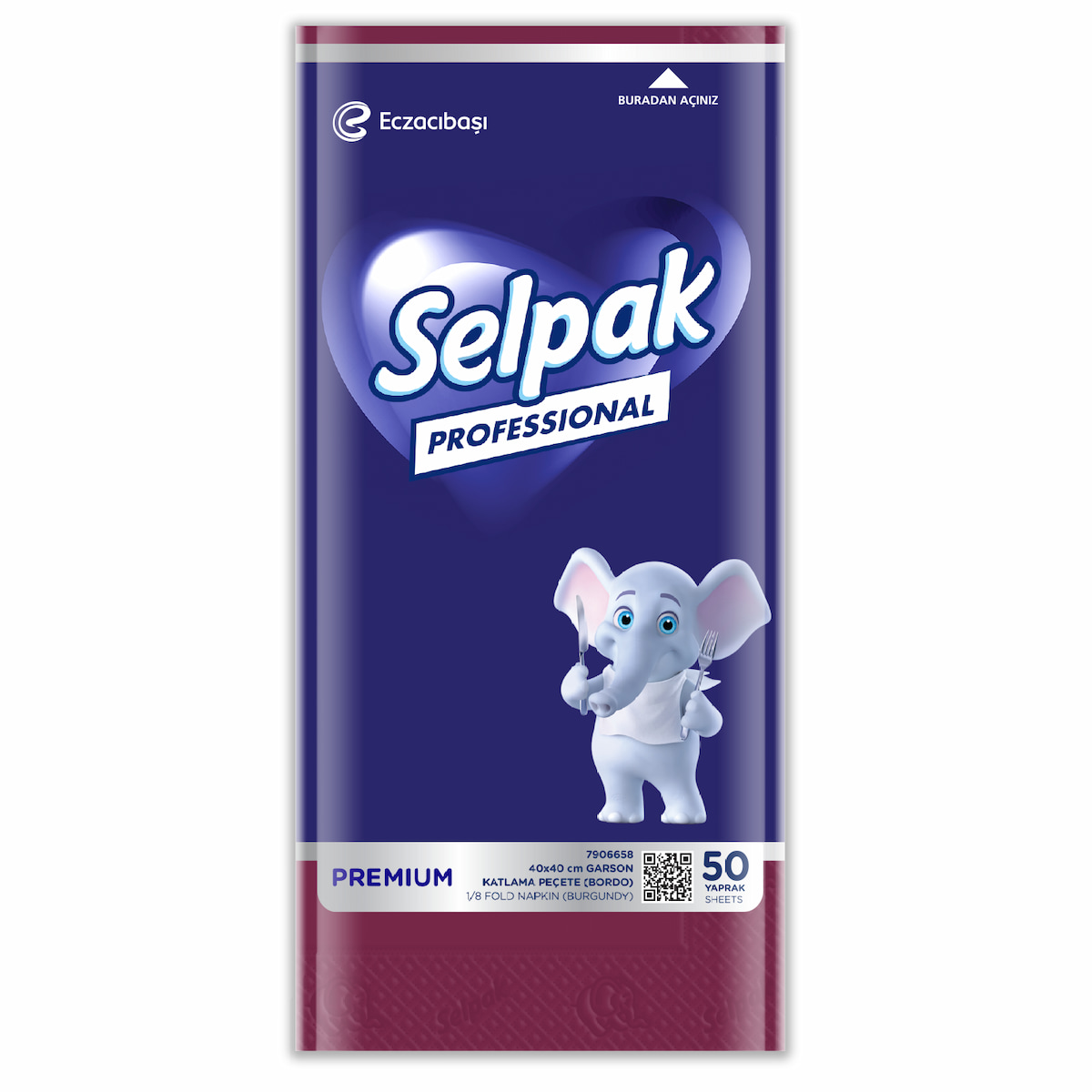 Selpak Professional 1/8 Fold Napkin 40x40 Burgundy 50